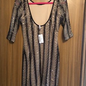 Tan with black sequence cocktail dress